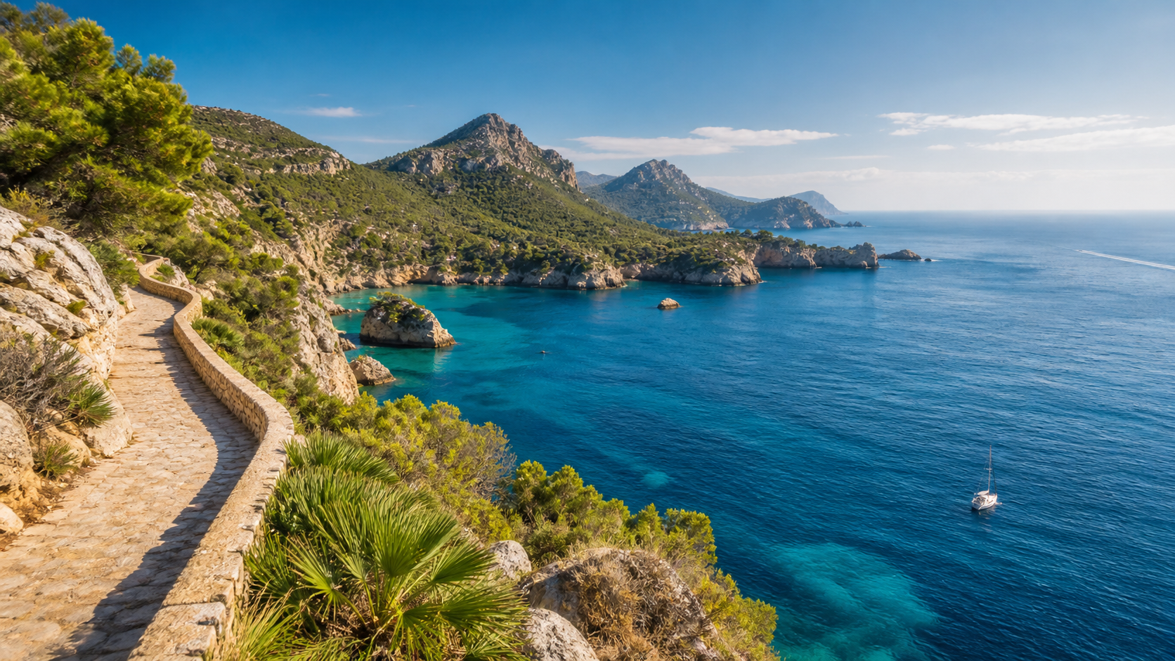 Mallorca Küste mit türkisblauem Wasser und Aussichtspunkt für Ausflüge