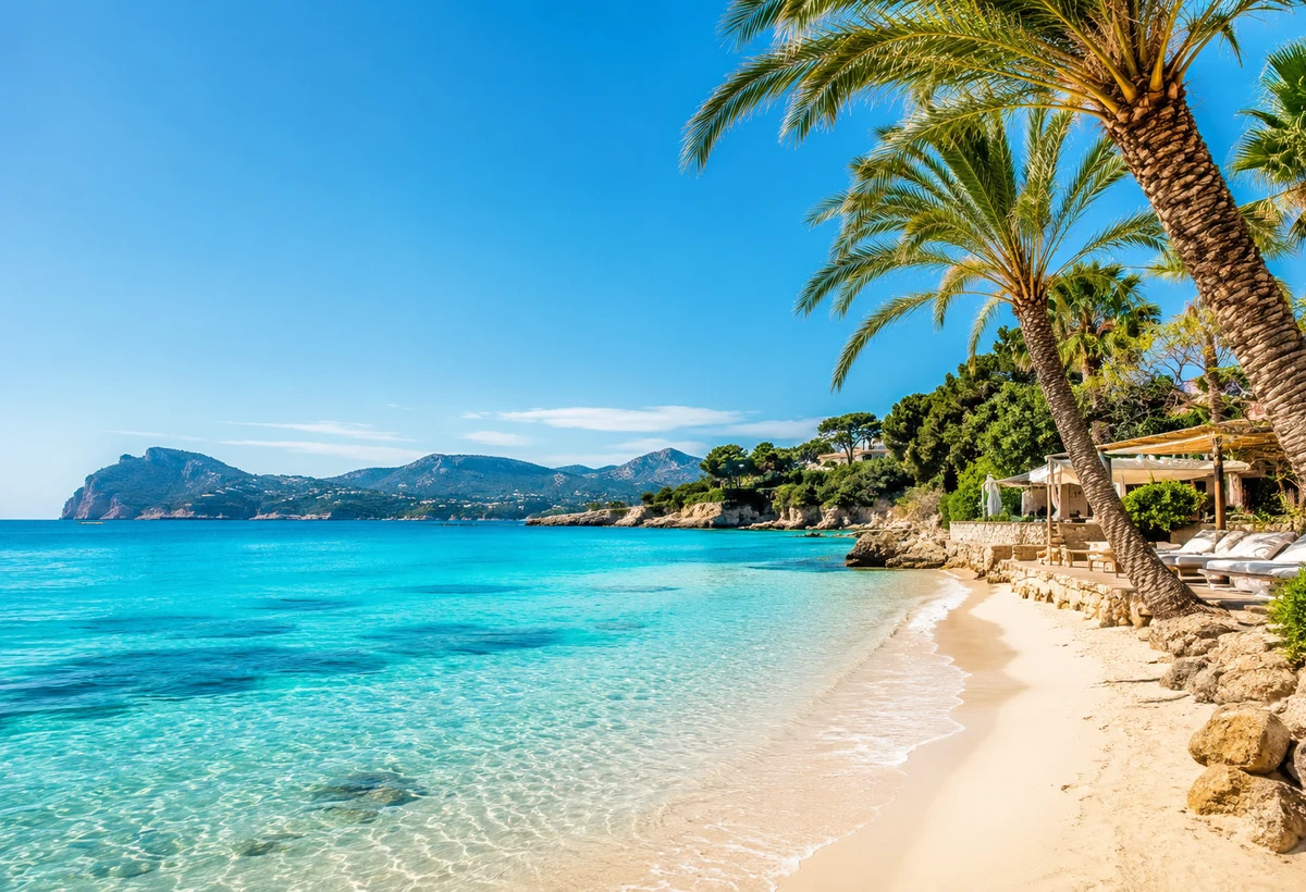 Heller Strand mit türkisblauem Wasser